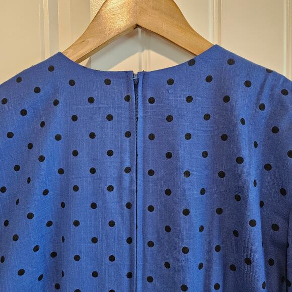 Vintage Peplum Dress Womens Small Blue Polka Dot 80s Glam Rock Retro Pinup Bow - Picture 8 of 14